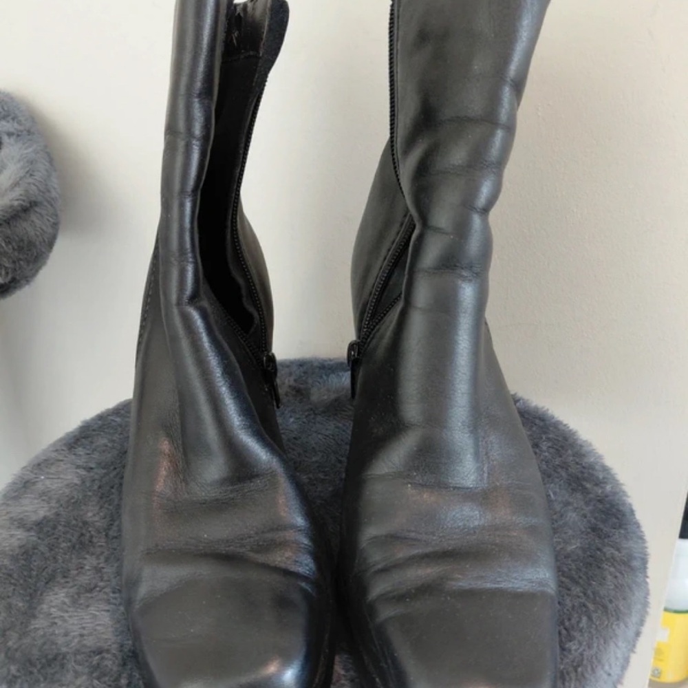 Kim Rogers Black Leather Mid-Calf Heeled Boots